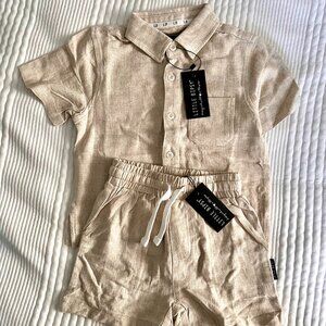Little Bipsy 2/3T Linen Button Up Shirt/Shorts - Sand